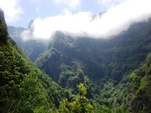 De bergen van Madeira in de wolken